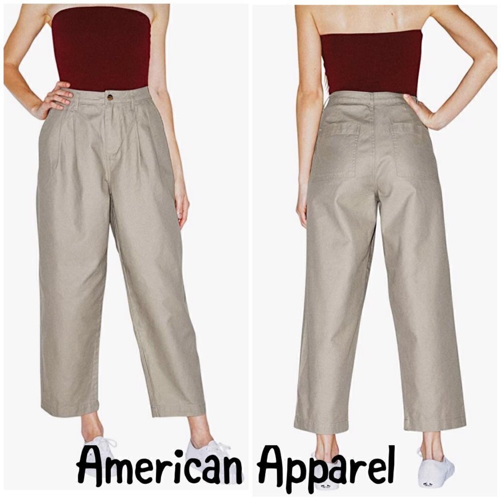 American Apparel Women's Twill Pleated Pant. Khaki.  Size 27